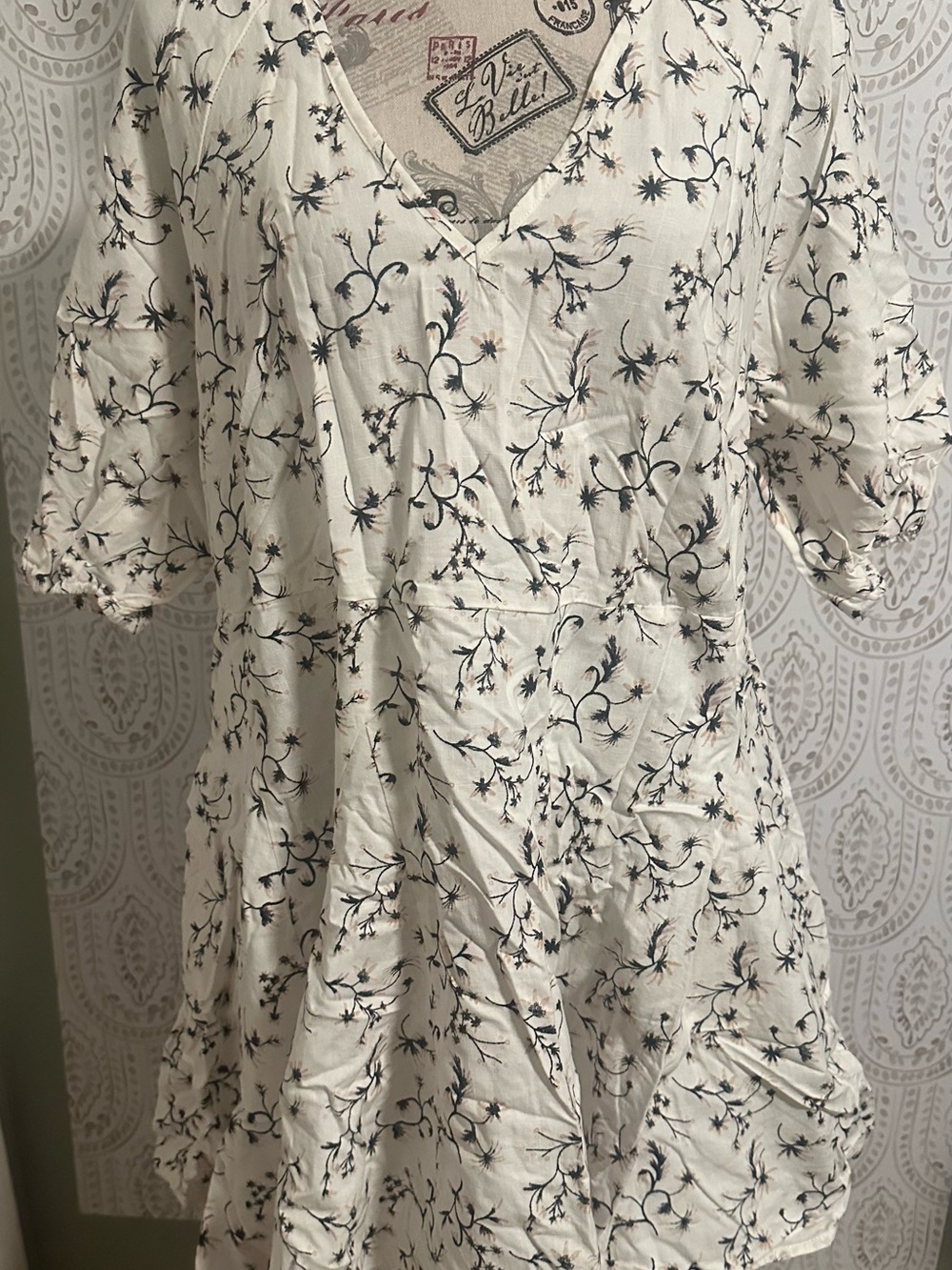 Universal Thread Cream Floral Mini Dress with Black Print